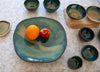 Plateau de présentation alimentaire bleu vert beige (32 cm)